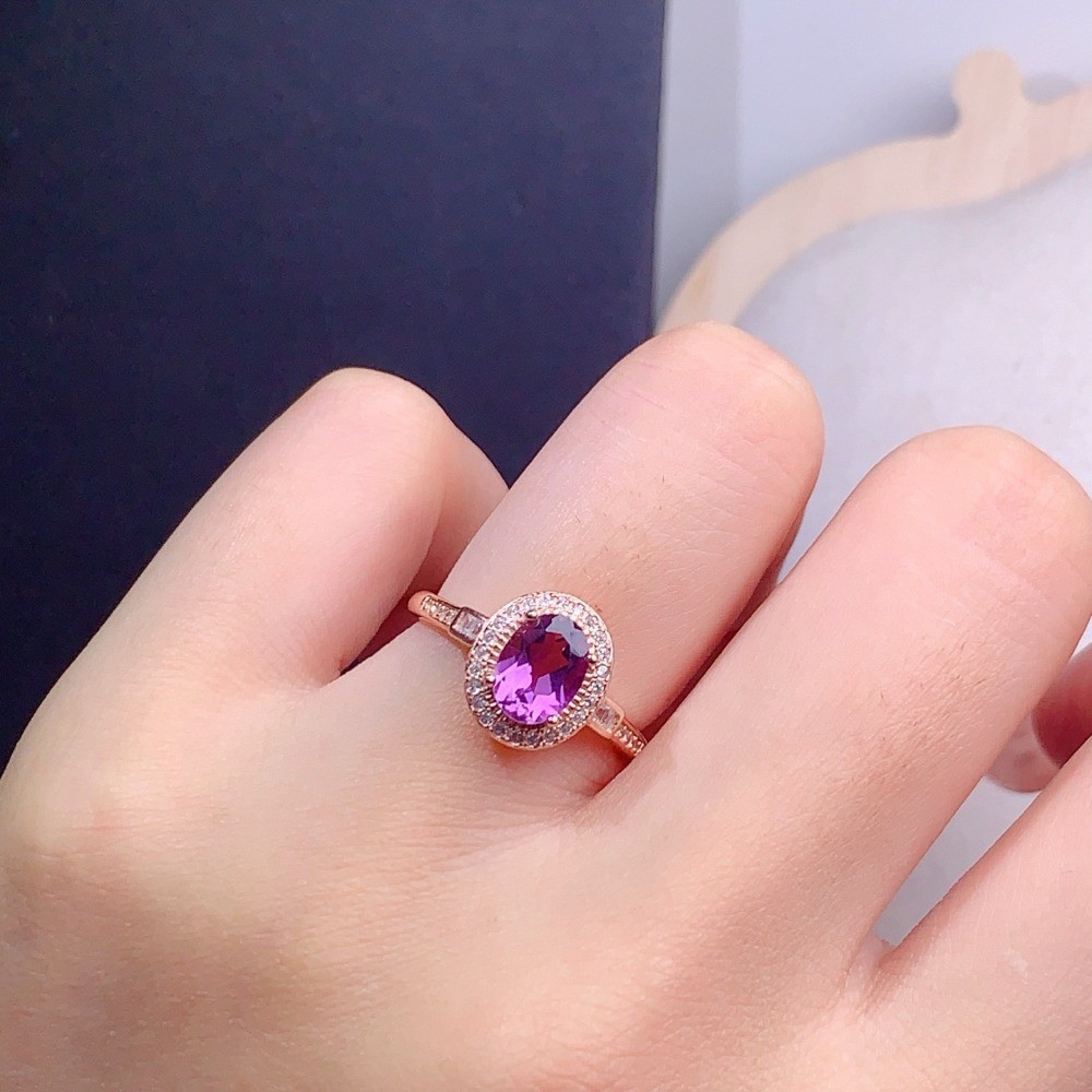 Natural Amethyst Open Adjustable Ring Gemstone S925 Silver Plated 18K Gold Gift