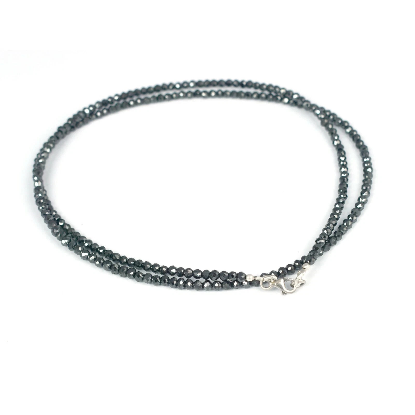Certified 2 mm Certified Black Diamond Necklace, excellent Cut & Luster ! VIDEO