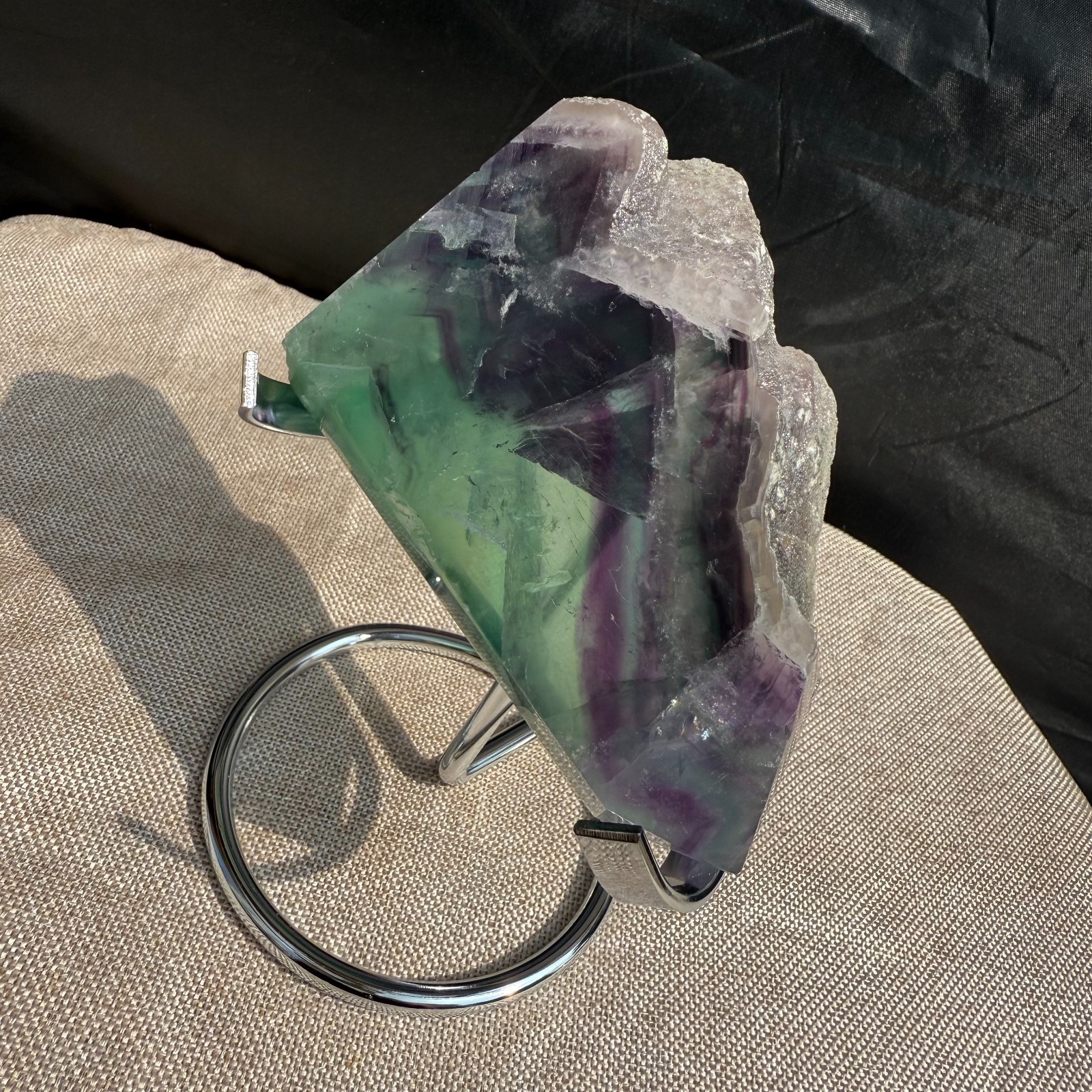 290g Natural Watermelon Fluorite Slice Mineral Crystal Healing