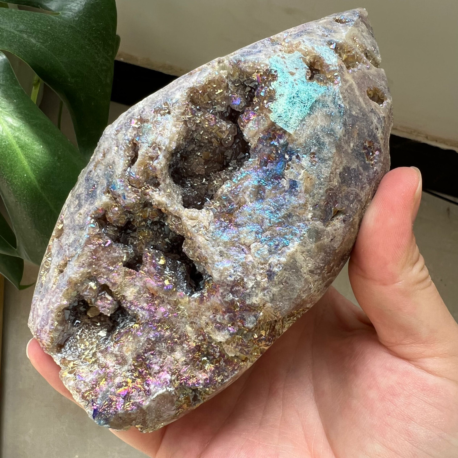 928g Titanium Angel Aura Sphalerite Geode Freeform Point Crystal Specimen
