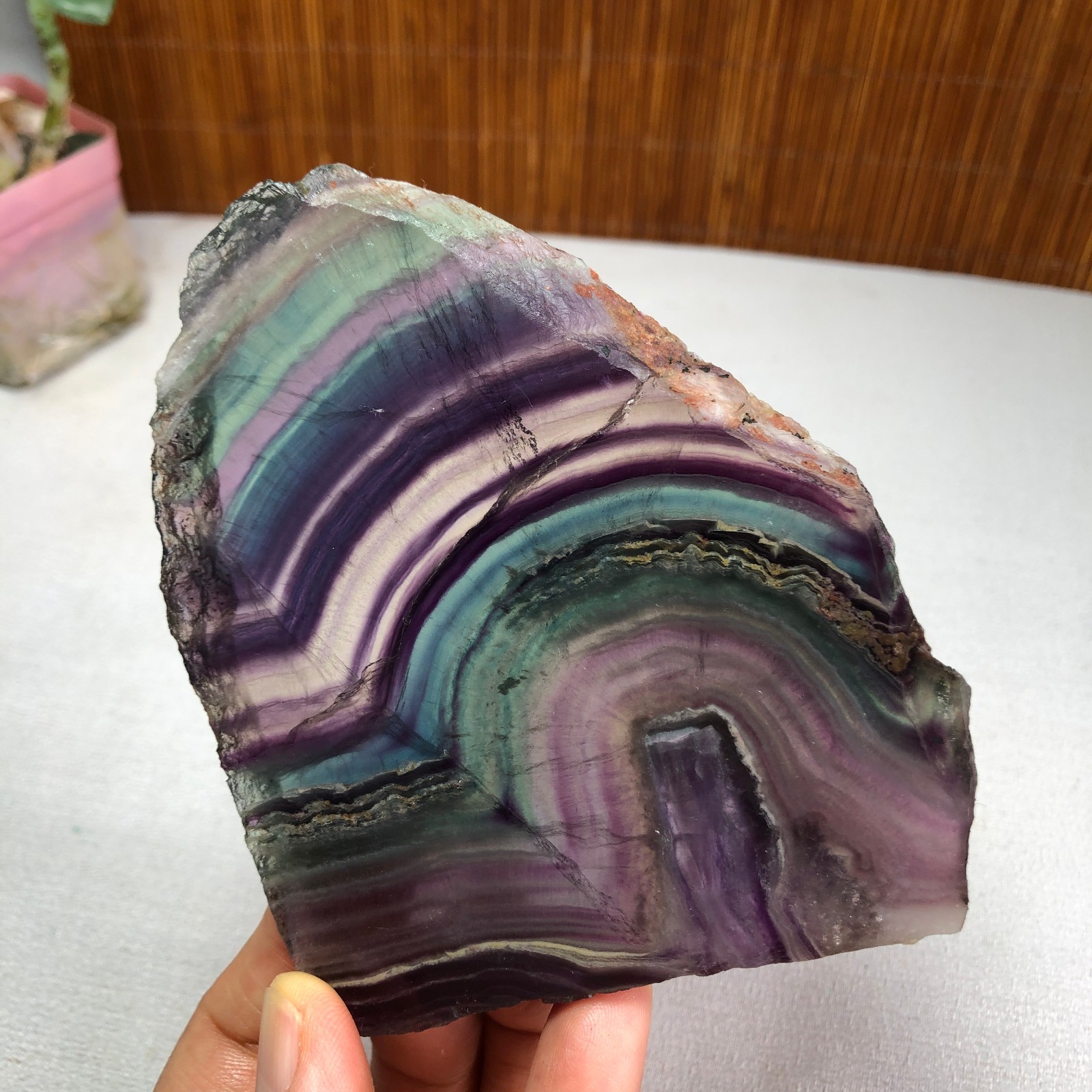 242g Natural Candy fluorite slice Crystal gemstone Polished/rough Specimen A8427