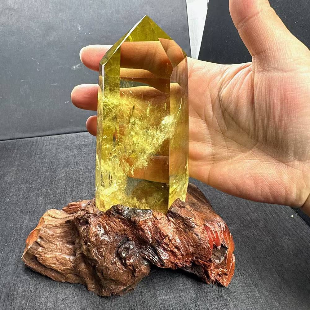 1.76LB Natural Citrine Quartz Obelisk Energy Crystal Tower Point Reiki+Stand