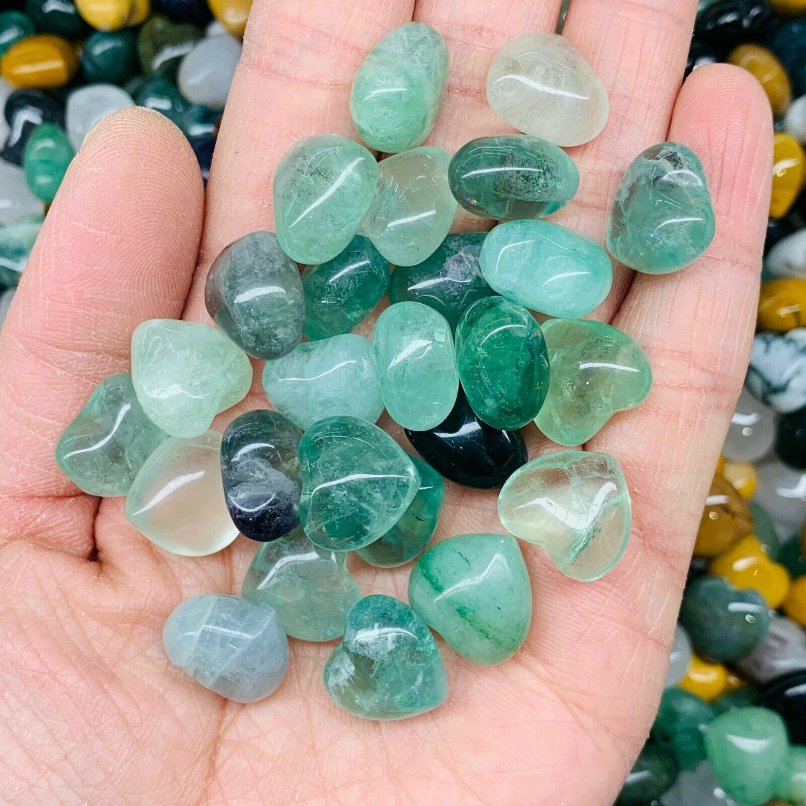 100 Natural Fluorite Mini Heart Hand-carved Quartz Crystal Reiki Healing