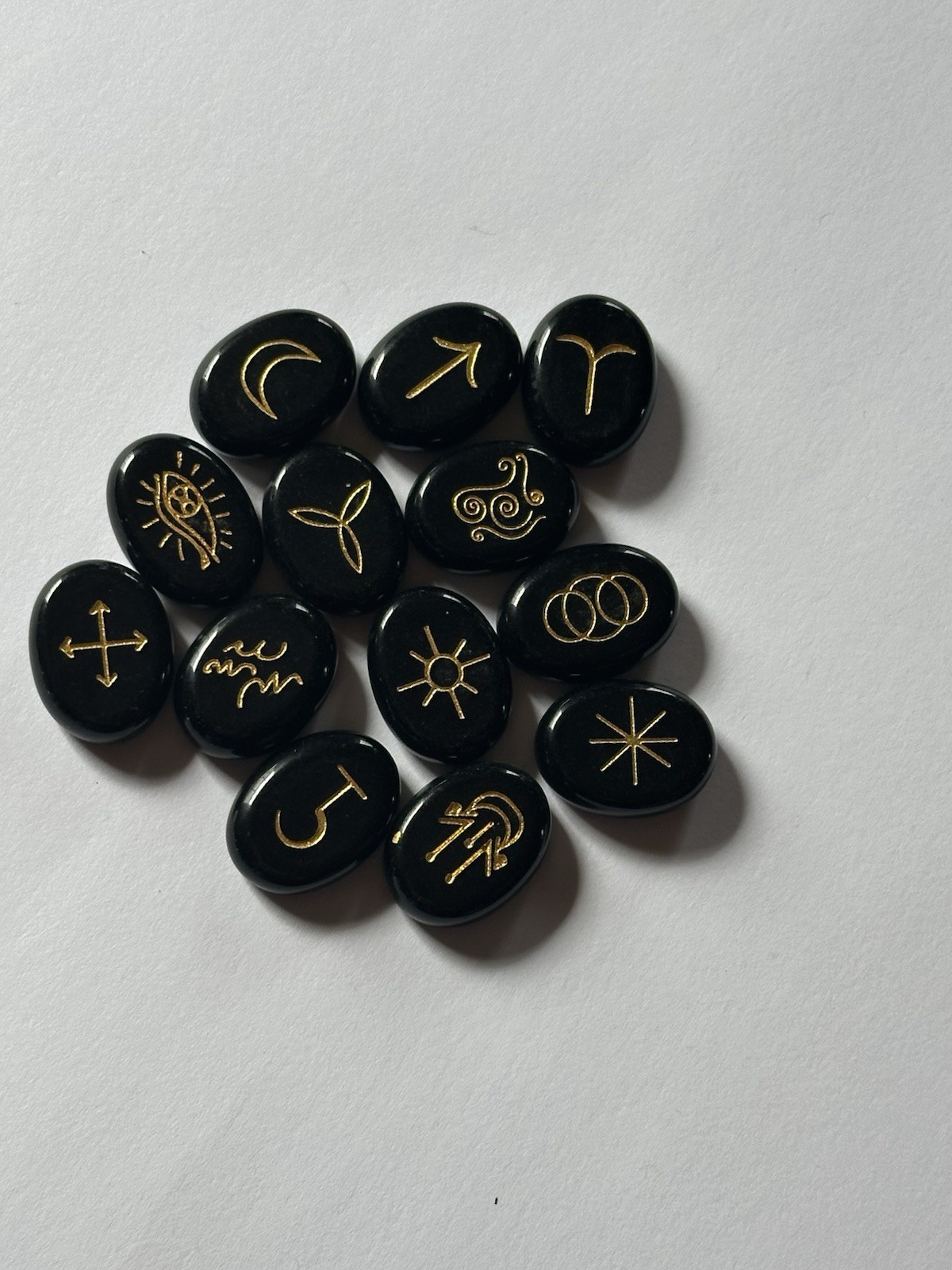 Black Obsidian Rune Stones for Divination Or Spiritual Healing Set of 13 New