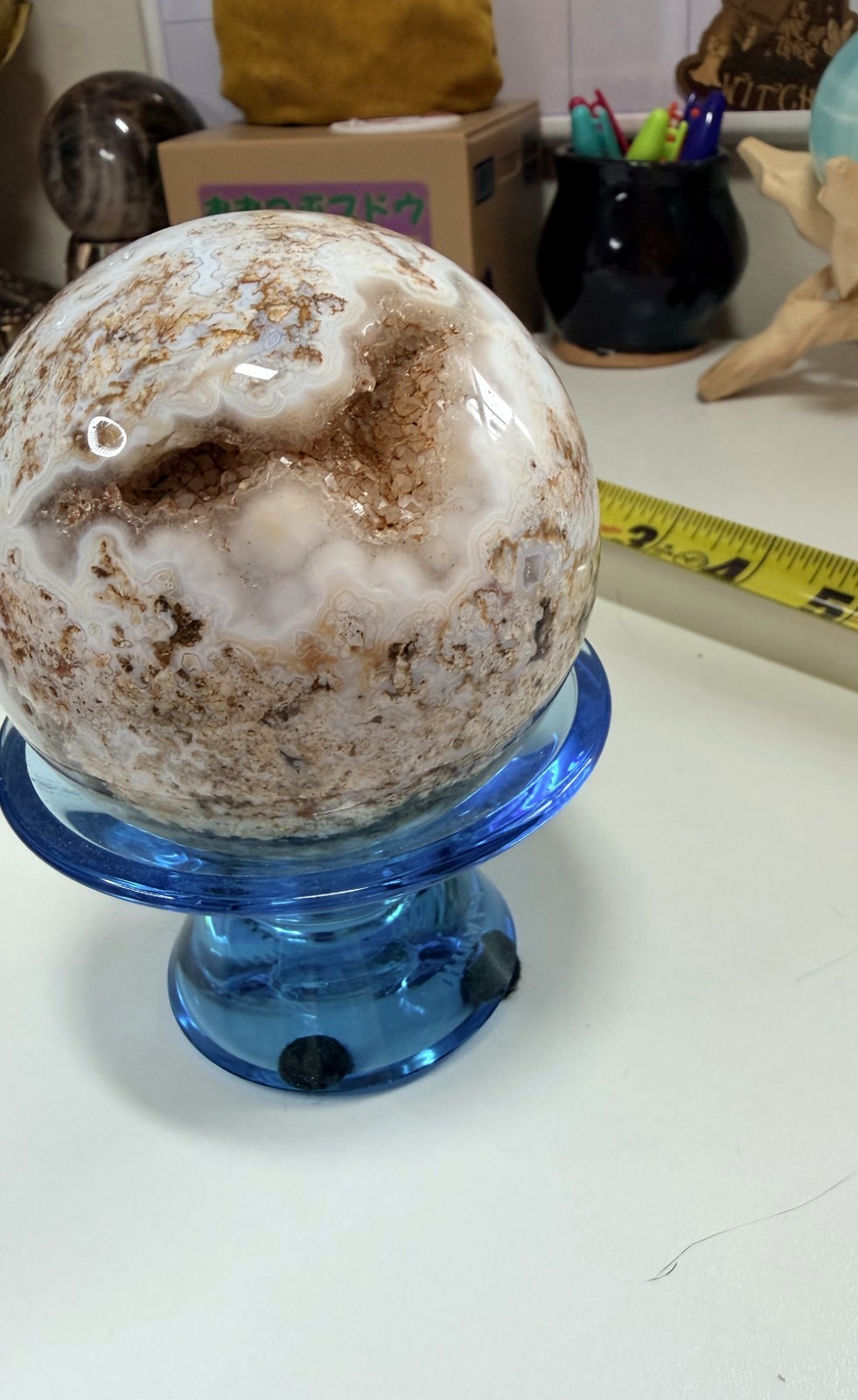 Ocean Jasper Sphere Druzy Vug Orbicular Polished Crystal Ball 729g 3.25in