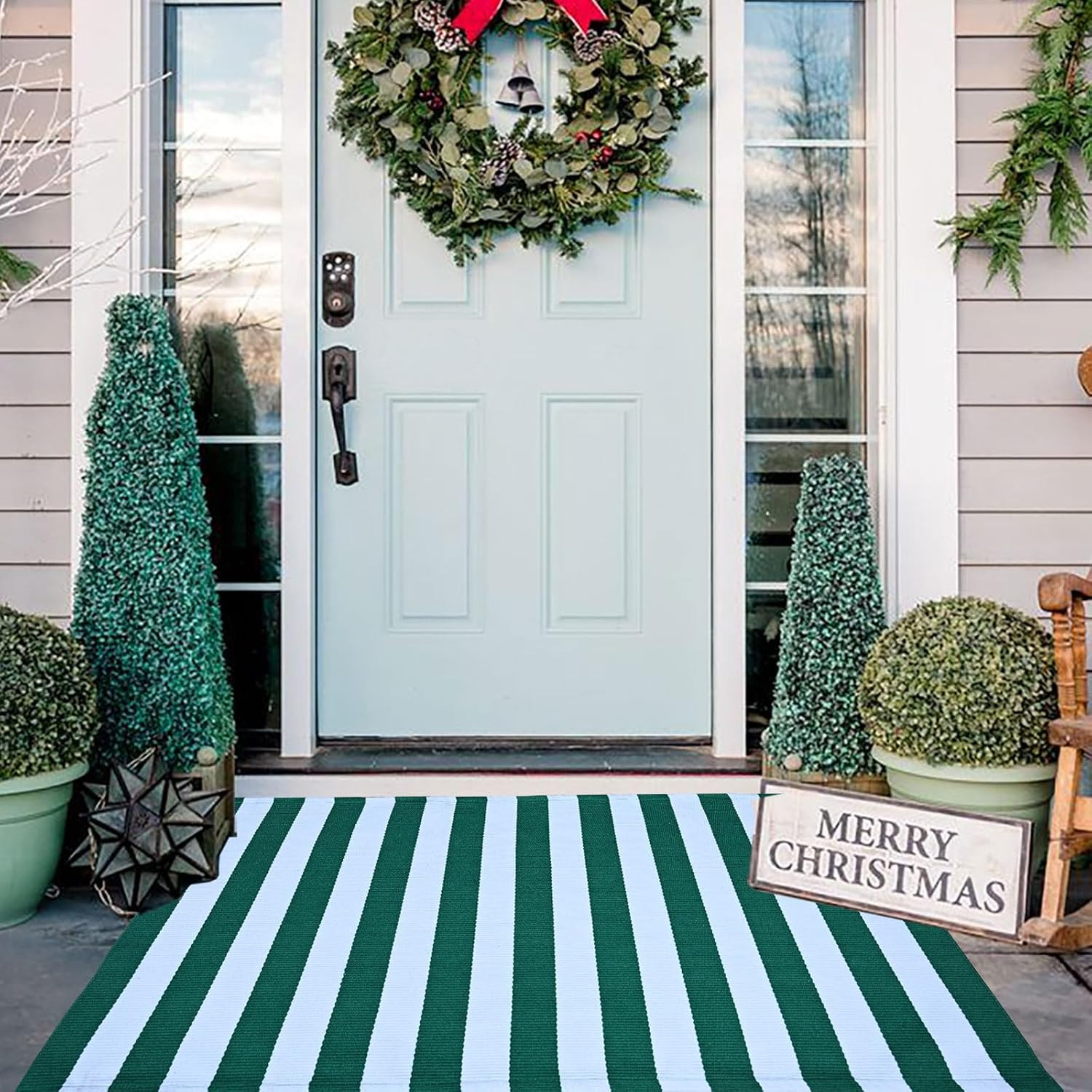 Green & White Striped Rug, 2’4″ X 3’7″ Indoor/Outdoor Area Rug for Front Porch,