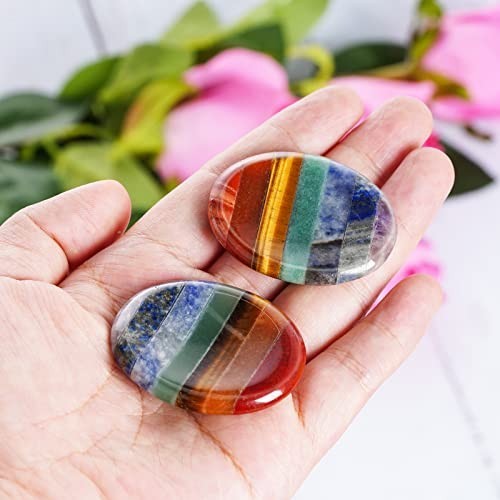 2 Pack 7 Chakra Thumb Worry Stones Natural Healing Crystals for Anxiety Relief