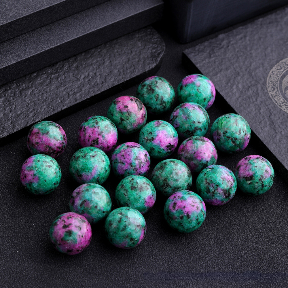 100pcs 16mm Natural Ruby In Fuchsit Stone Round Ball Shape No Hole Beads