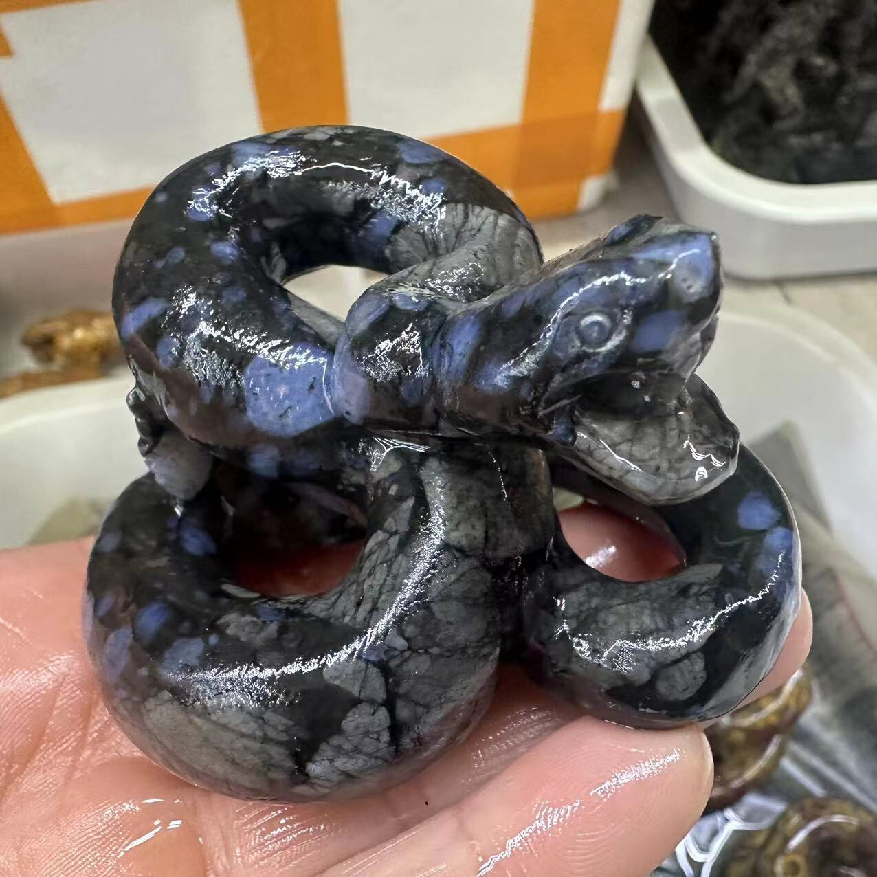 natural Rhyolite quartz crystal handmade engrave snake skull healing 1pc