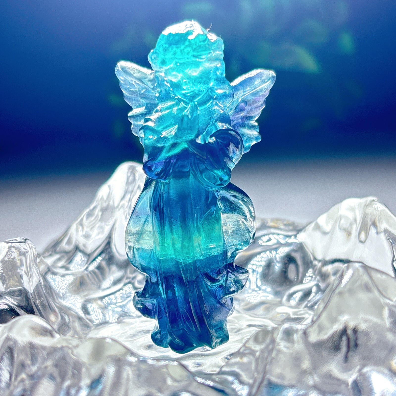 1PC Natural rainbow fluorite carving angel quartz crystal healing gift