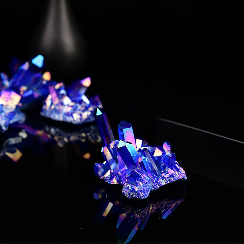50g Natural Aura Blue Titanium Quartz Crystal Cluster Energy Stone Geode Healing