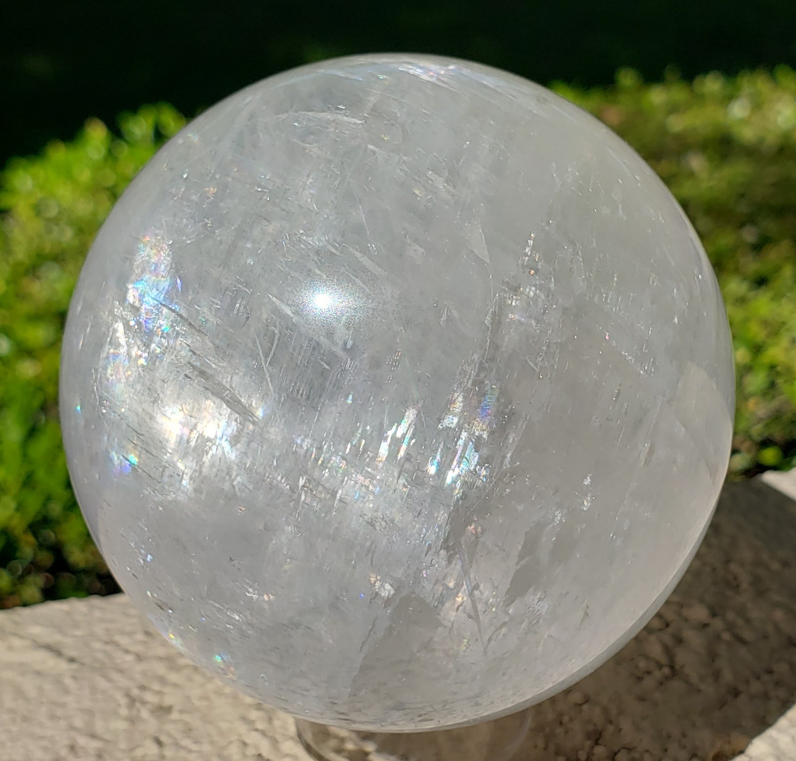 3.1″ Icelandic Spar Optical Calcite Crystal Sphere With Rainbows and Star Flash