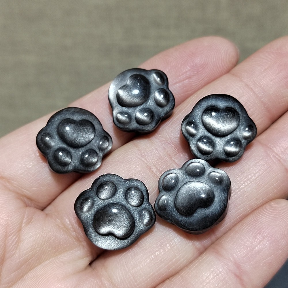 5pcs Natural Silver Obsidian Cat Claw Skull Carved Quartz Crystal Skull healing