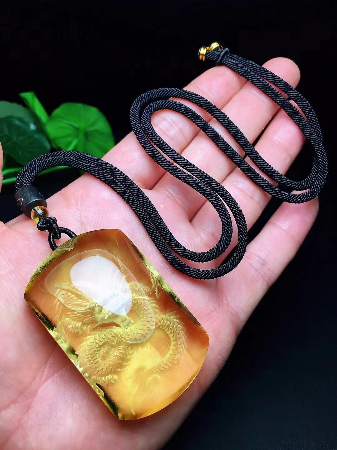 Genuine Natural Yellow Citrine Quartz Carved dragon Pendant