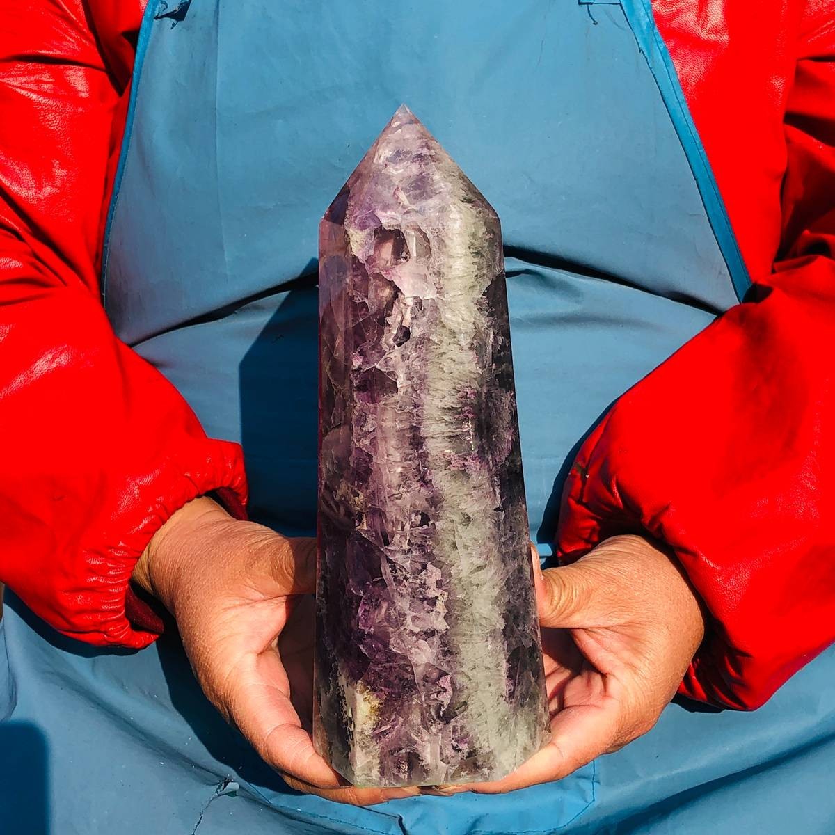 3.96LB Natural Colourful Fluorite Obelisk Quartz Crystal Tower Healing