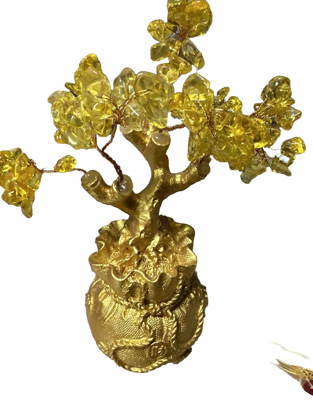 Feng Shui Citrine/Yellow Crytal Money Tree with Chinese Dragon Pots
