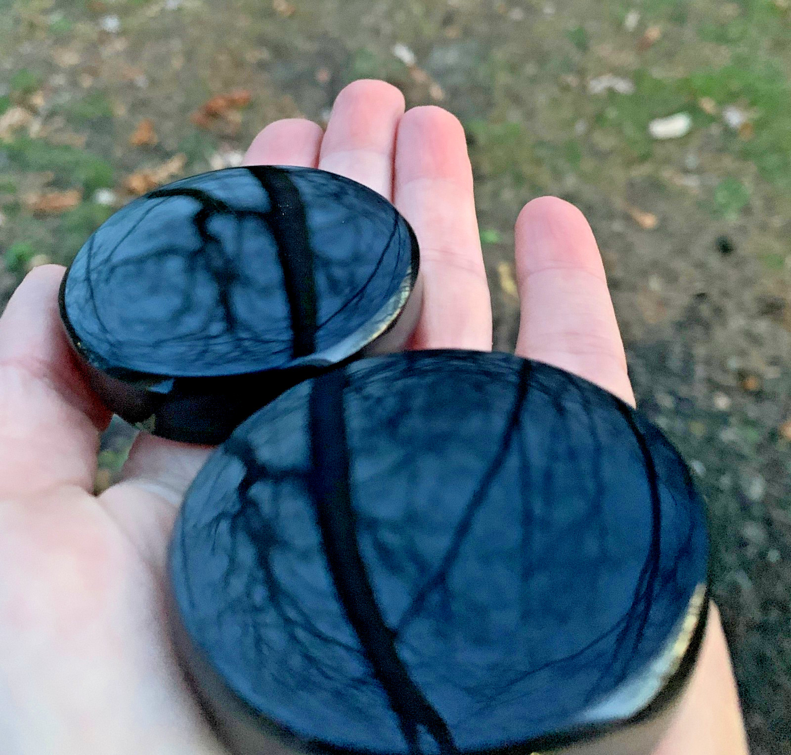 TWO Genuine Obsidian Mirror Black Crystal Meditation Scrying 50mm 2″ Gemstone