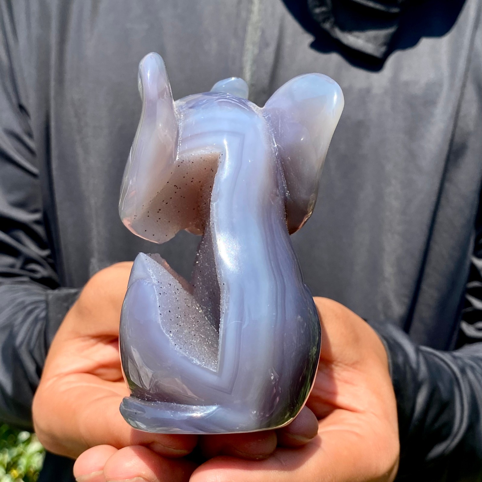 1.1LB Natural agate carved crystal elephant realistic crystal therapy