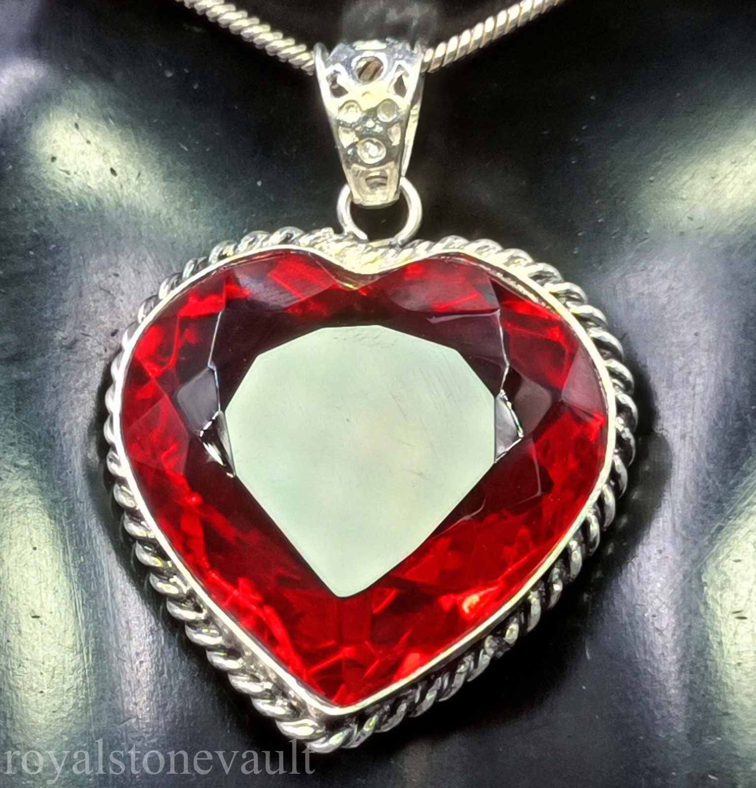 90 Ct Natural Red Ruby Pendant 40x13mm Heart Cut 925 Sterling Silver Chain 5ANI
