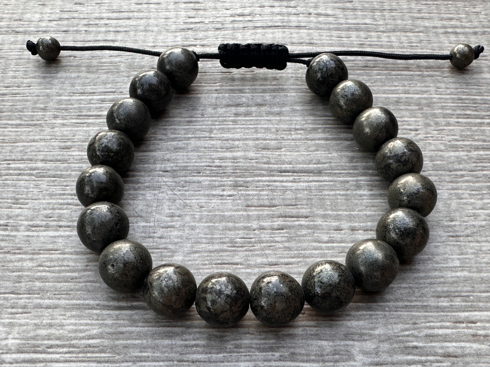 Grade A++ Pyrite Crystal Adjustable Bead Bracelet 10mm, Genuine Pyrite Bracelet
