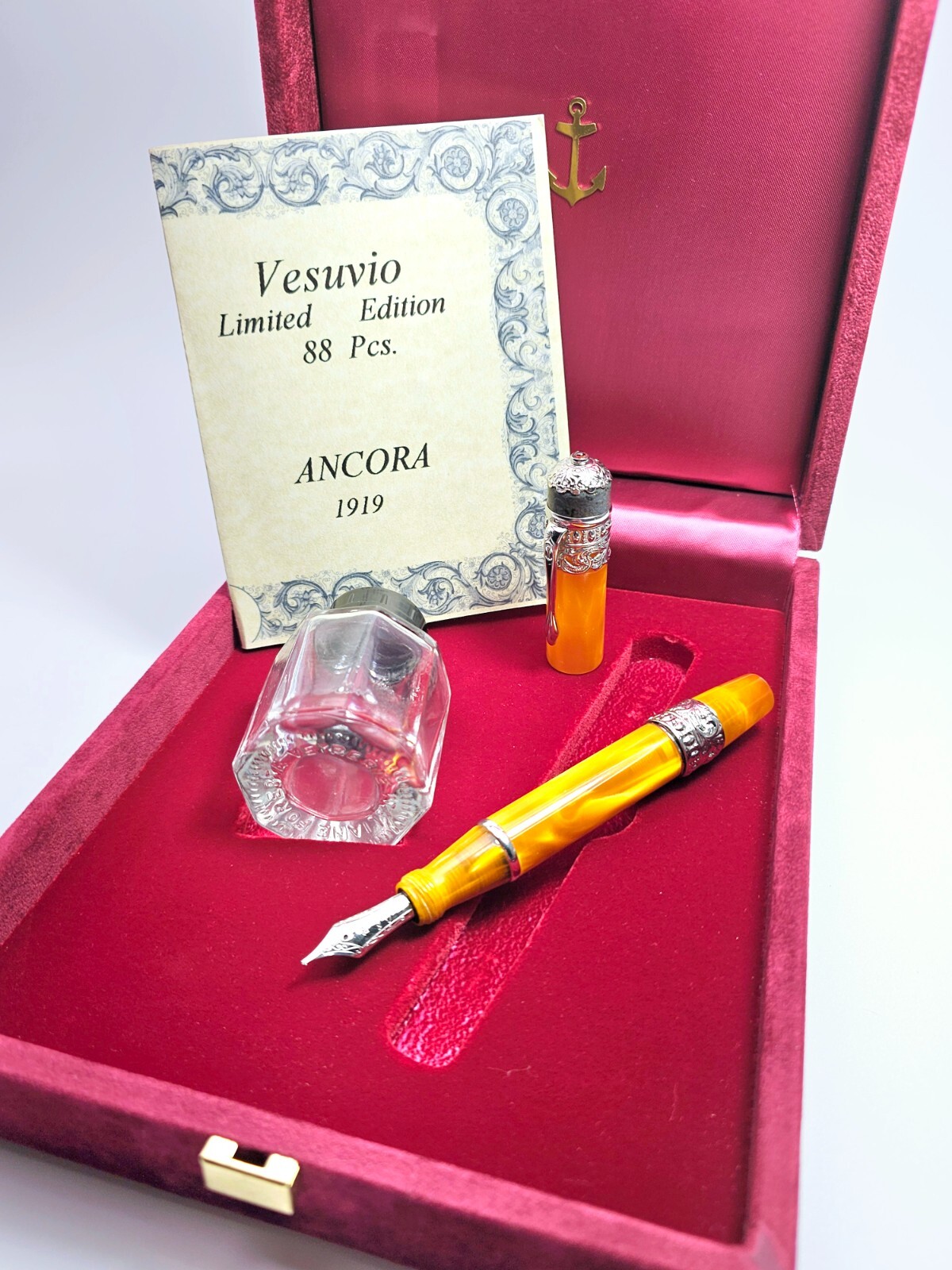 RARE! ANCORA VESUVIO YELLOW LIMITED EDITION 73/88 FOUNTAIN PEN FINE 18K GOLD NIB