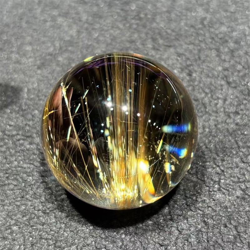 40.3mm Top Natural Clear Gold Quartz Rutilated Sphere Hair Crystal Ball Healing