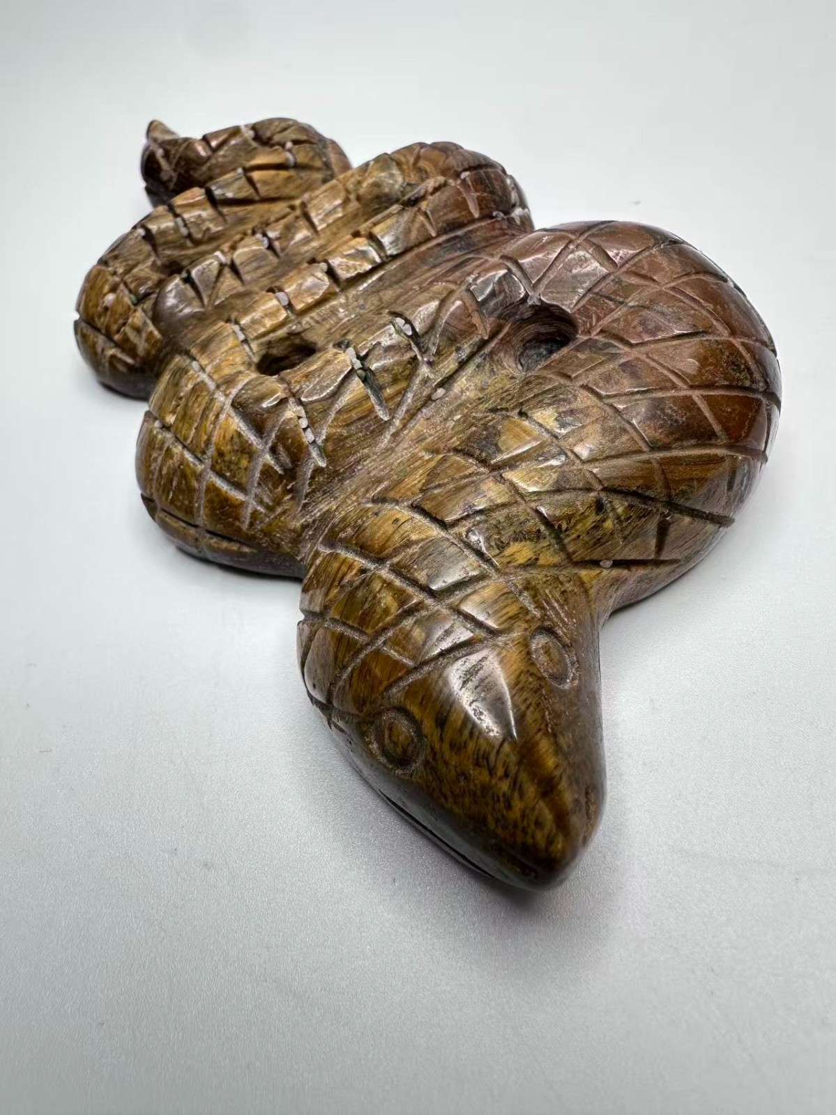 Medium-Large Natural Tiger’s Eye Snake Carving 6″x2.75″ Polished Finish