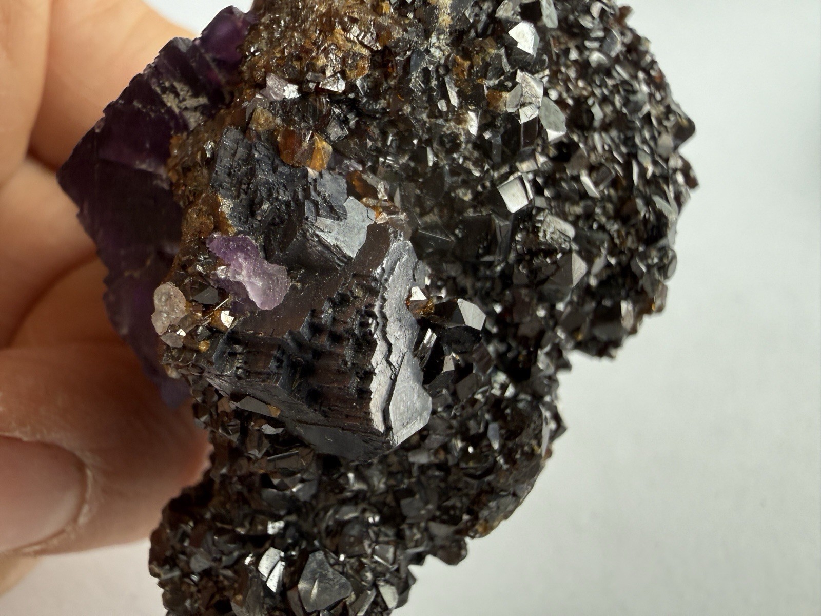Purple Fluorite on Sphalerite Crystal Cluster Elmwood Mineral Specimen 84g