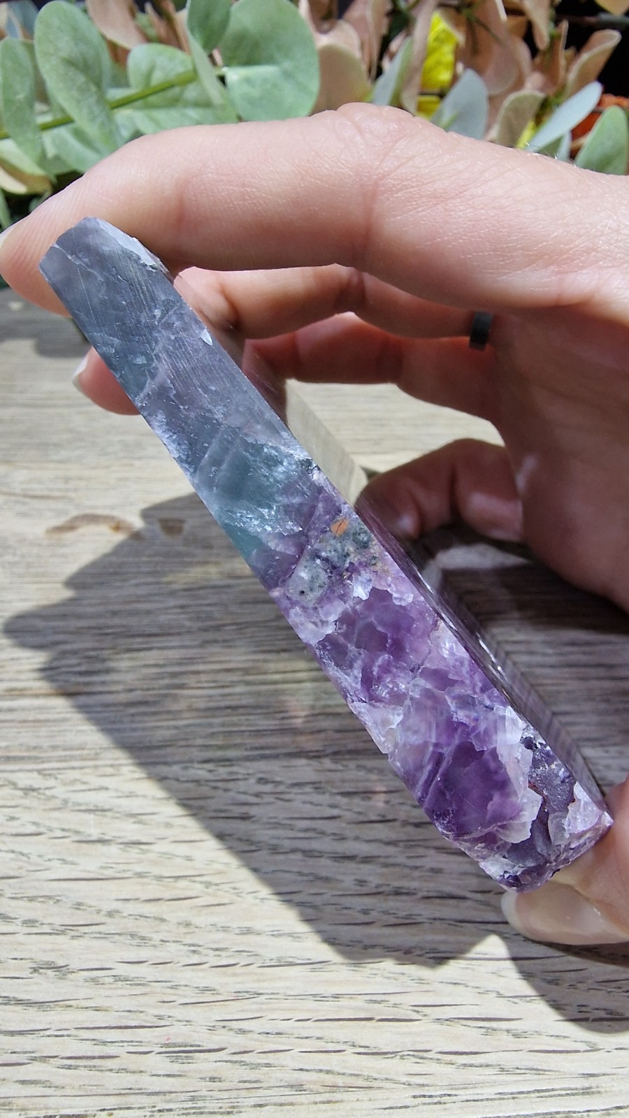 Rainbow Fluorite Crystal Slab Raw Specimen 205g UV Reactive Free Stand