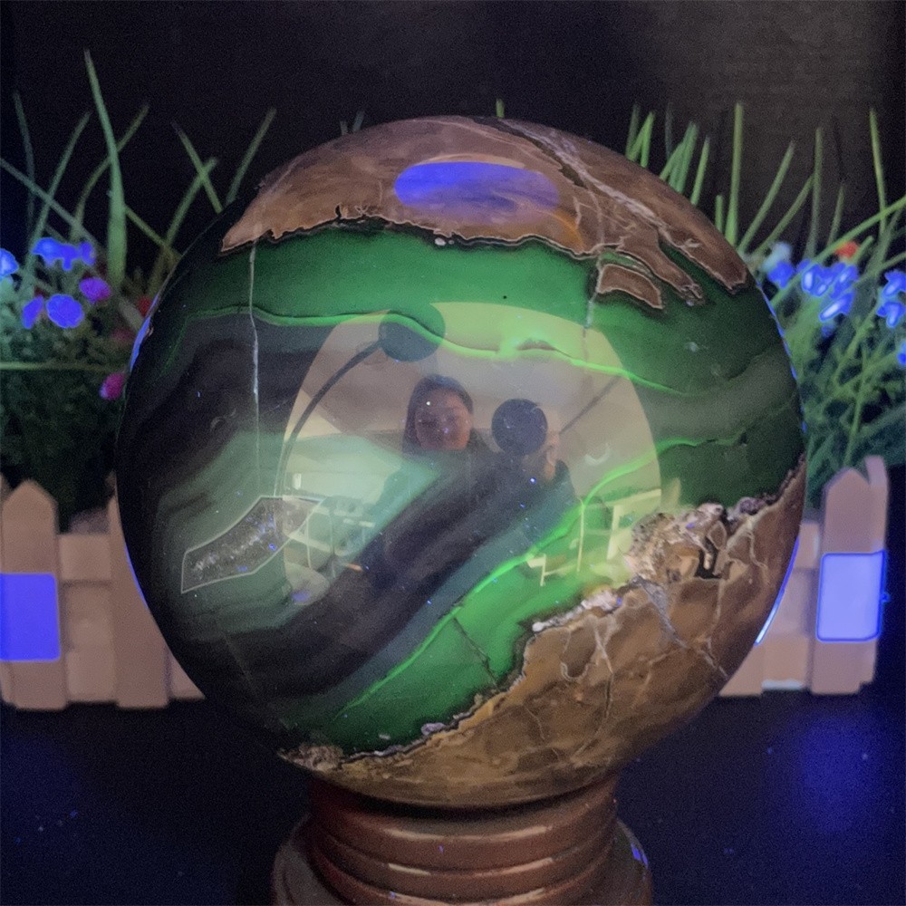 7.7LB 4.9″ Natural A++ Fluorescent Agate Ball Sphere Crystal Mineral UV Reiki