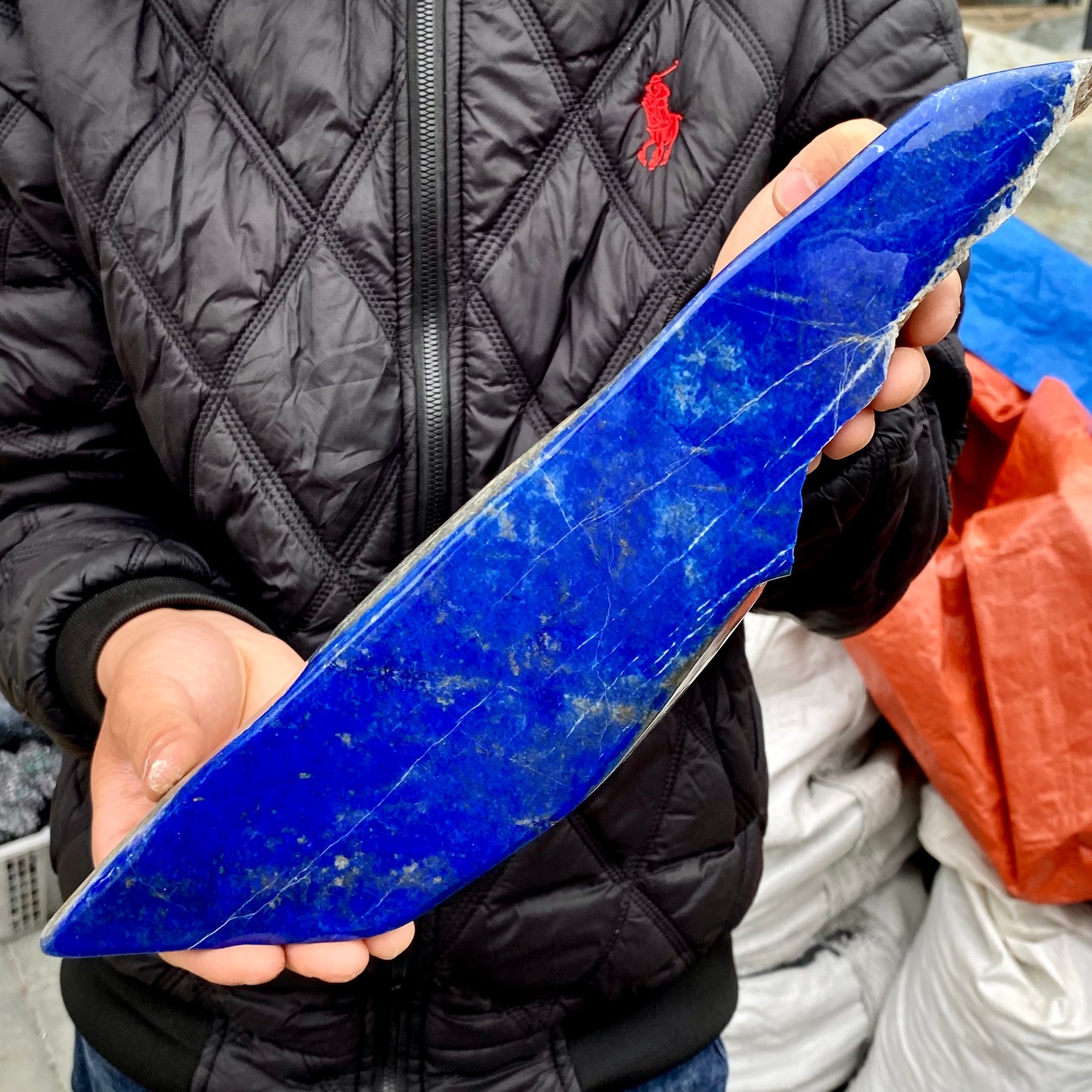 3.41LB Large Natural lapis lazuli crystal rectangle polishing slab Reiki healing
