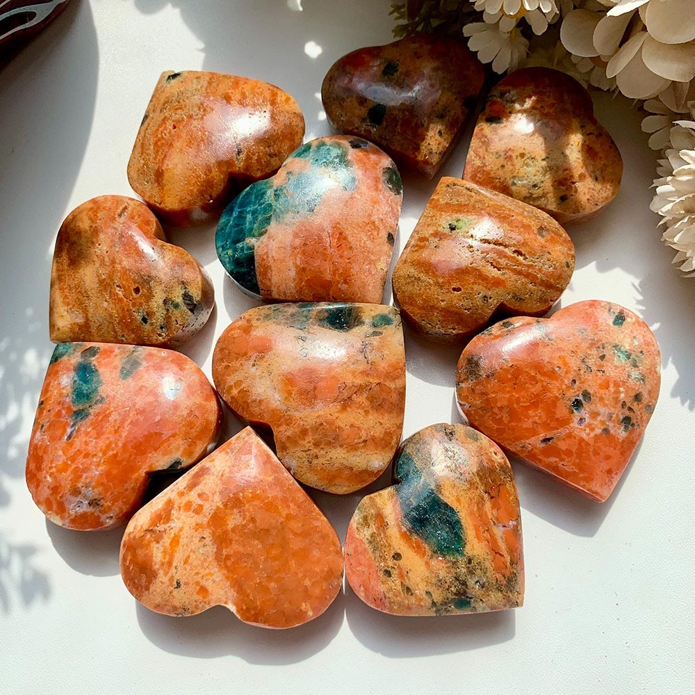 2pc 50-100G Natural Blue Apatite Sunstone Symbiotic Heart Flashy Collect