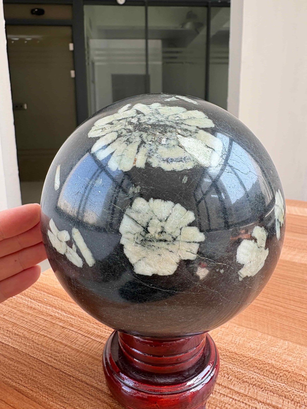 Large Natural Peony Stone Sphere 4.9″ 6.8 LB Crystal Ball Healing