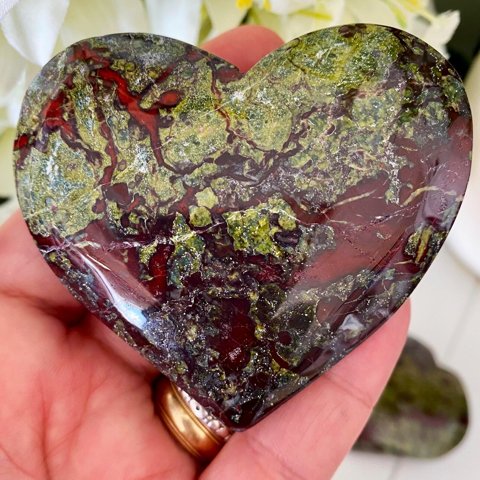 6-8cm Large Heart Dragon Bloodstone Healing Pocket Palm Stone Collection Decor