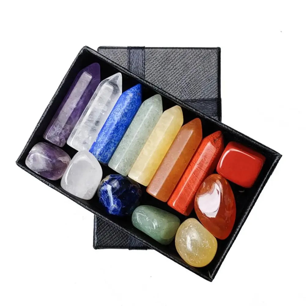 **Natural Stone Crystal Gemstone Chakra Healing Quartz Set Home Decor Gift Box**