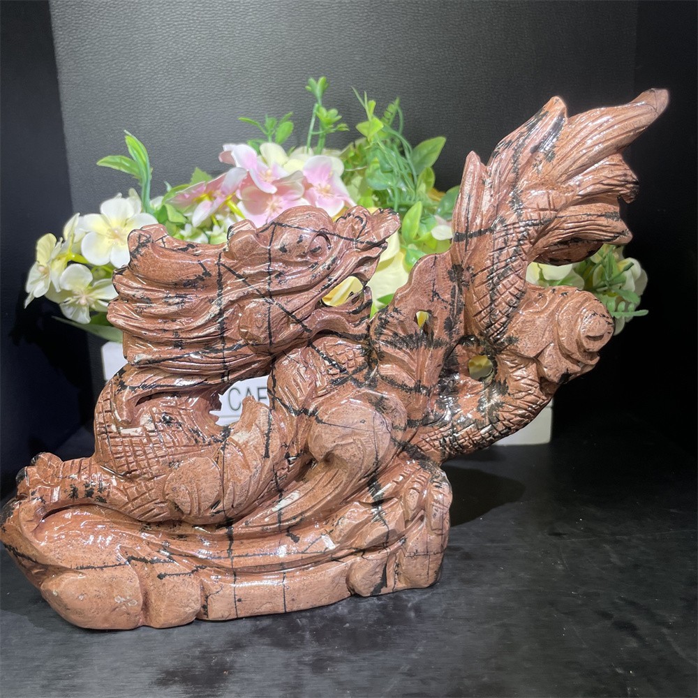 4.2LB 8.8″ A++Large Natural Picture Jasper Dragon Carved Crystal Statue Decor