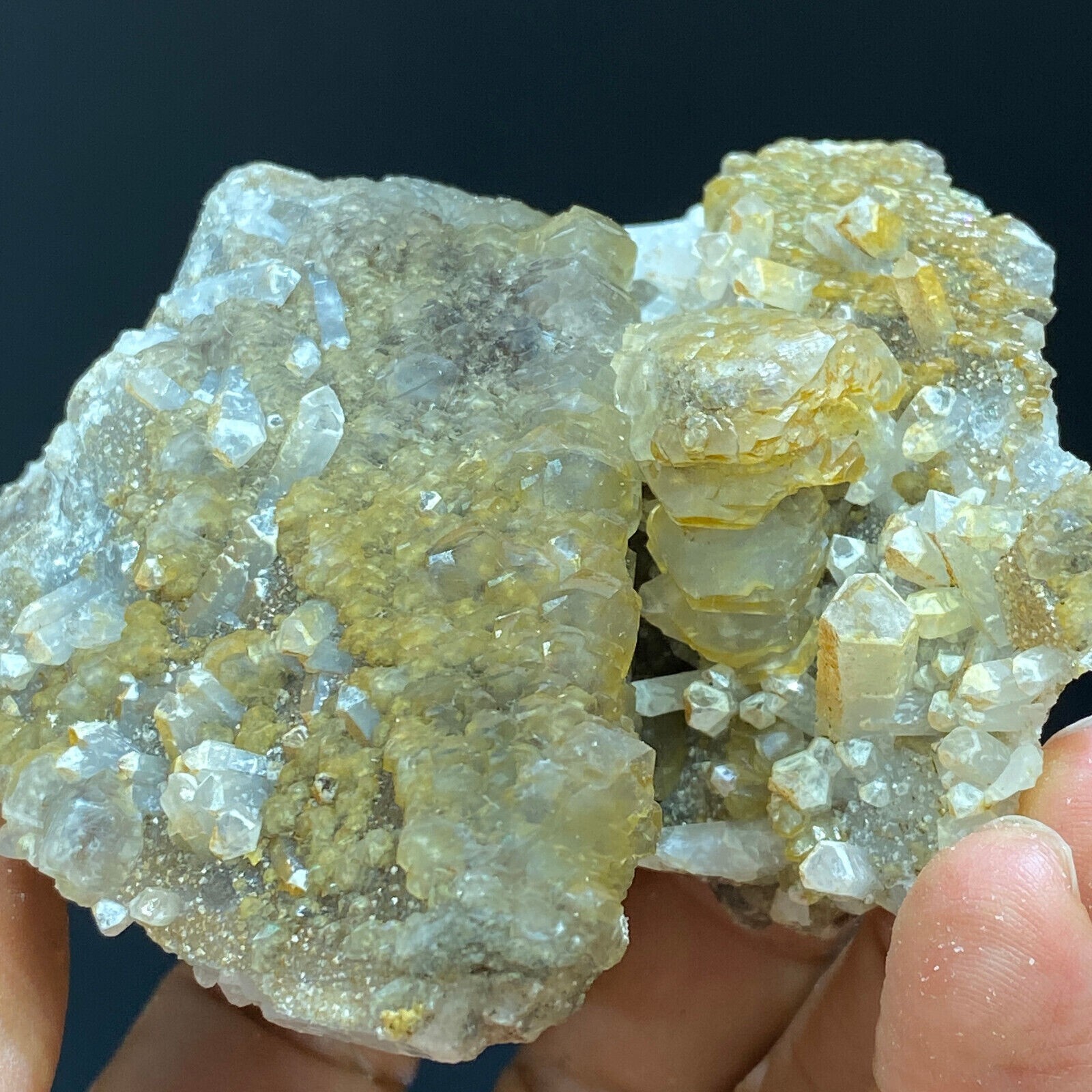 205g Natural Yellow Pagoda Calcite & White Quartz Crystal Mineral Specimen