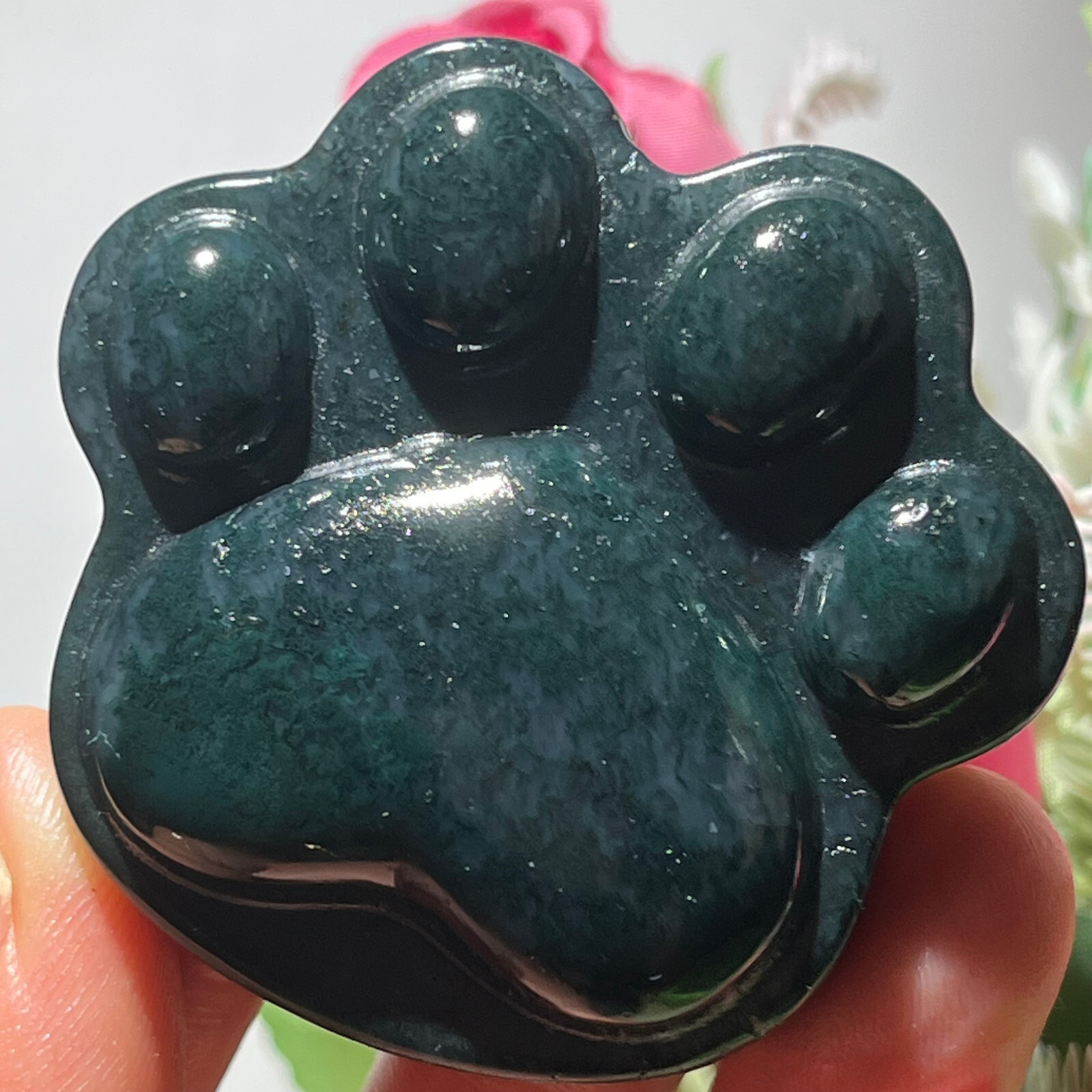 Natural Moss Agate Cat claw hand-carved quartz crystal reiki healing Y43