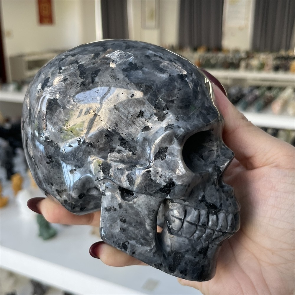 2.5LB 4.7″ Natural A++Gabbro Skull Carvings Decor Crystal Quartz Healing Reiki