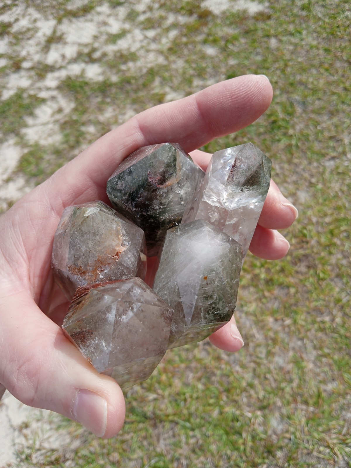 Lot of 5 Phantom (Ghost👻) Quartz Crystal Wand Points Healing. Over 1 Pound! Z1