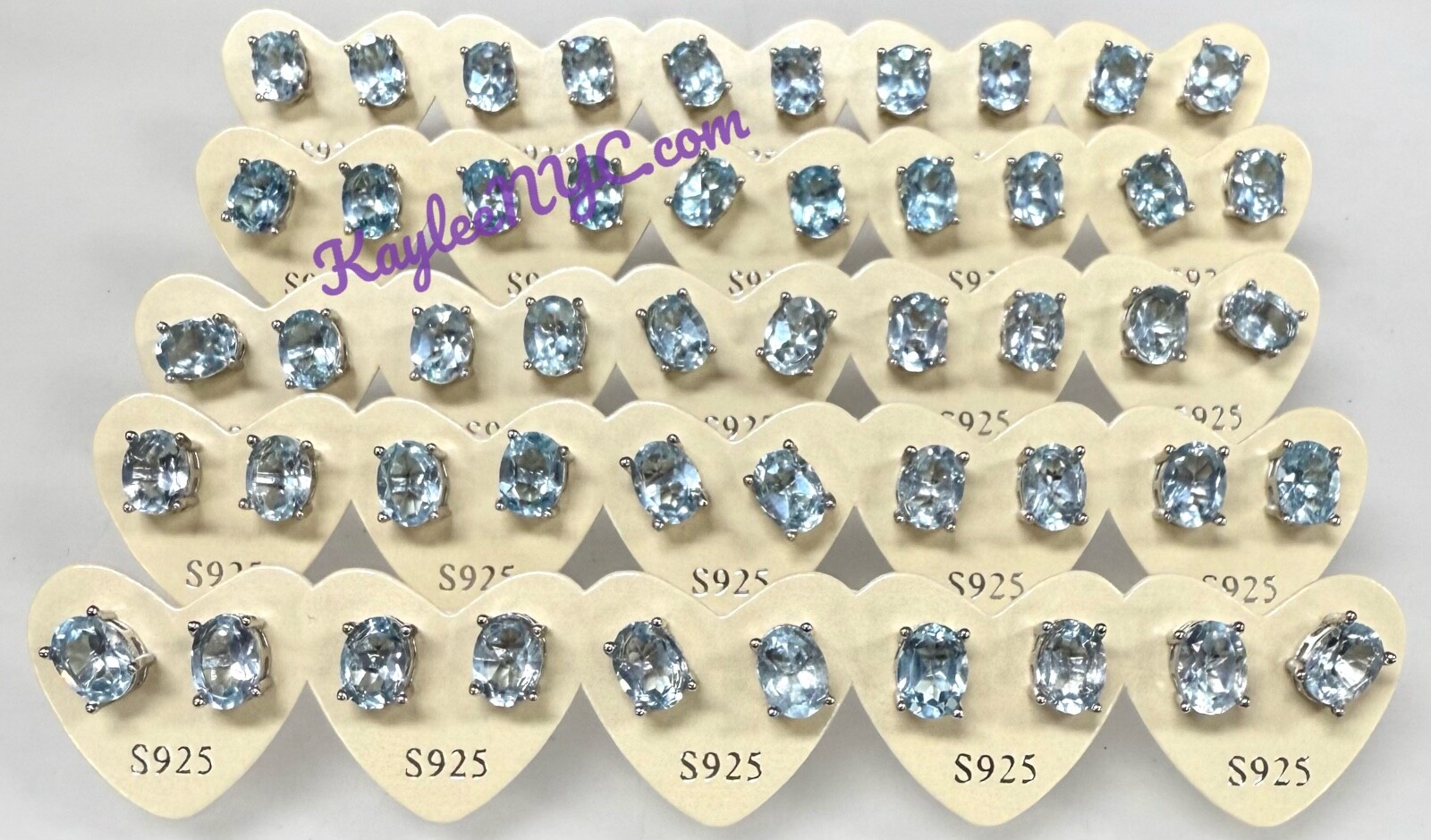 Wholesale Lot 5 Pairs Natural Blue Topaz Sterling Silver 925 Studs 6x8mm