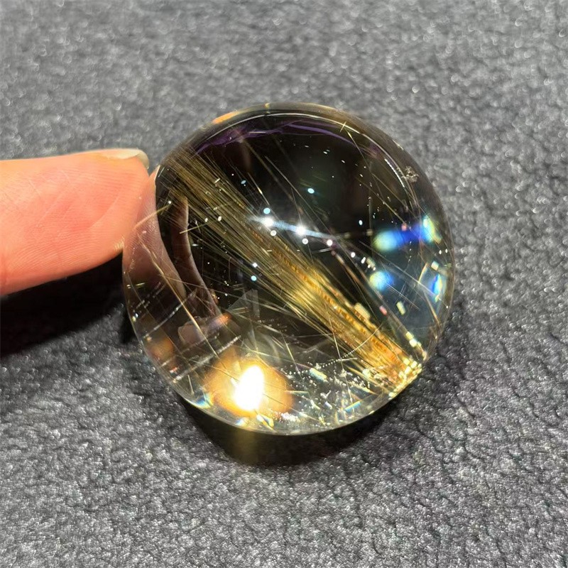 40.3mm Top Natural Clear Gold Quartz Rutilated Sphere Hair Crystal Ball Healing
