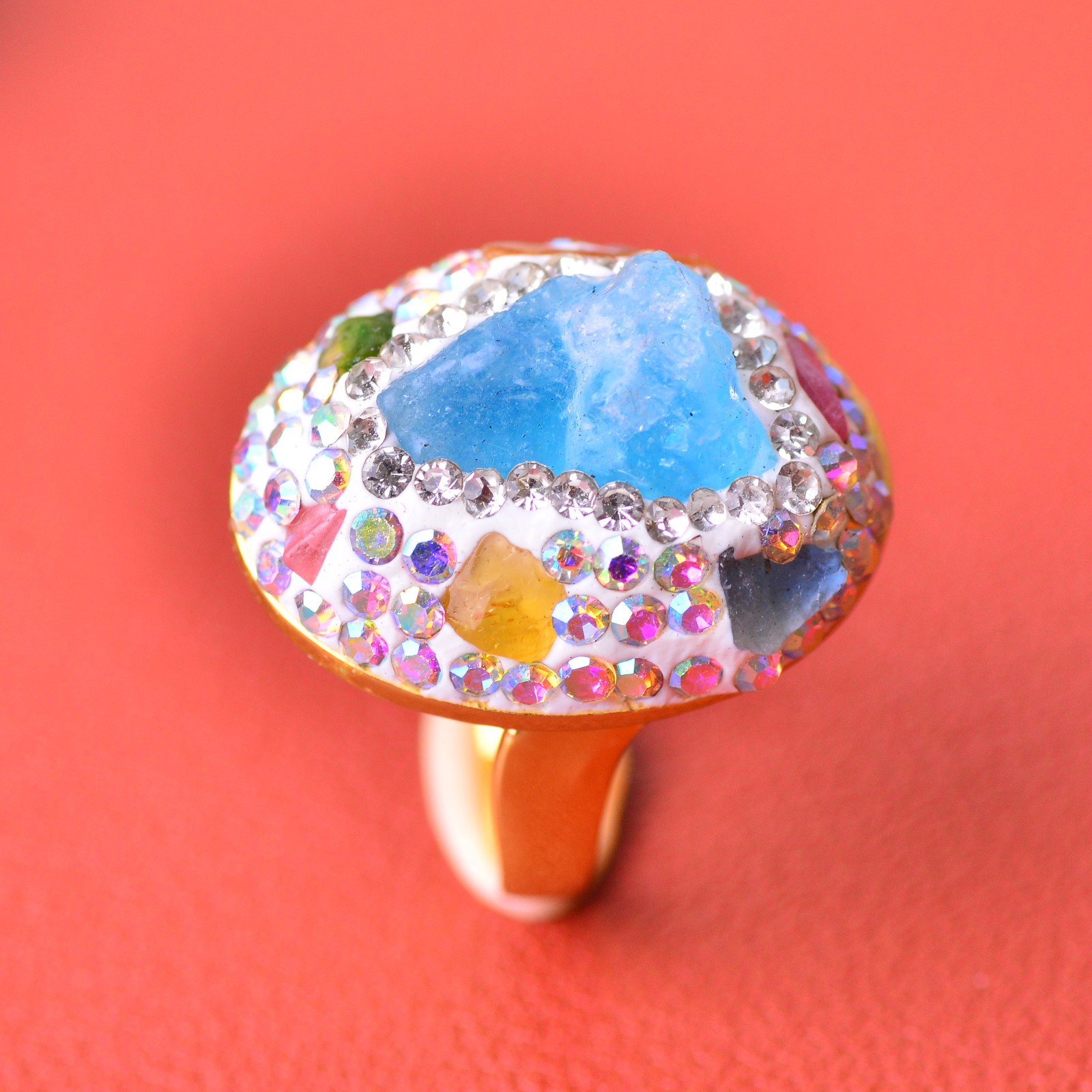 Aquamarine ring, alloy inlaid with handmade gemstone jewelry Energy Crystal