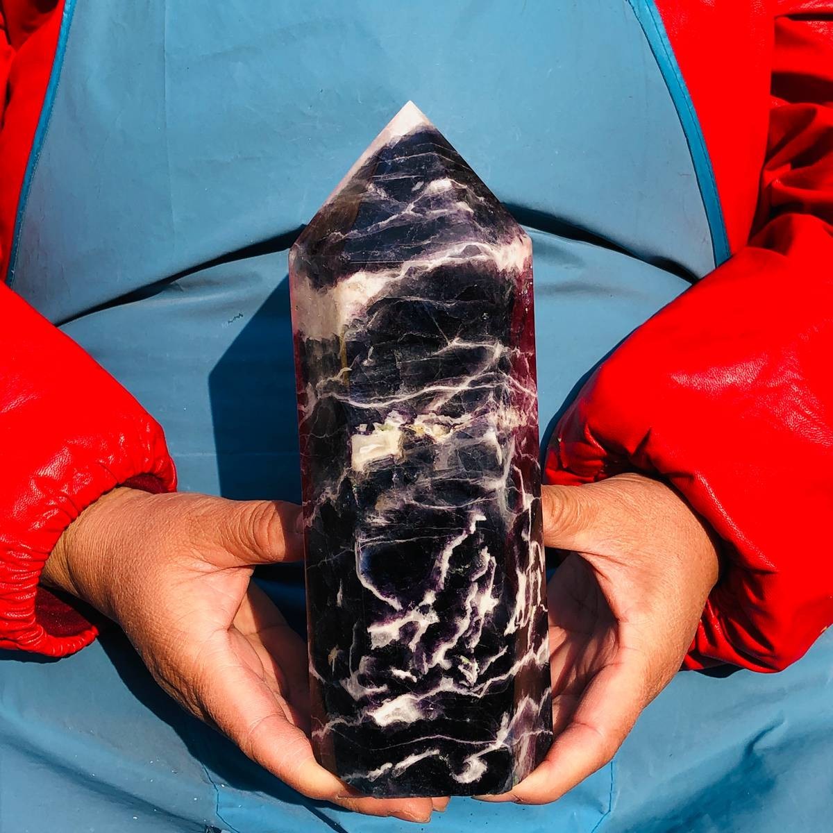 4.15LB Natural Colourful Fluorite Obelisk Quartz Crystal Tower Healing