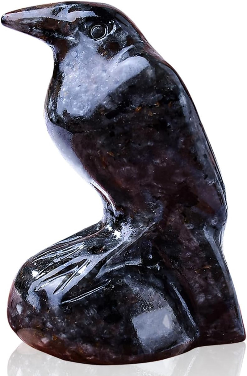 Crystal Raven Figurine 2 Inch Hand Carved Gemstone Crow Statue Gothic Decor