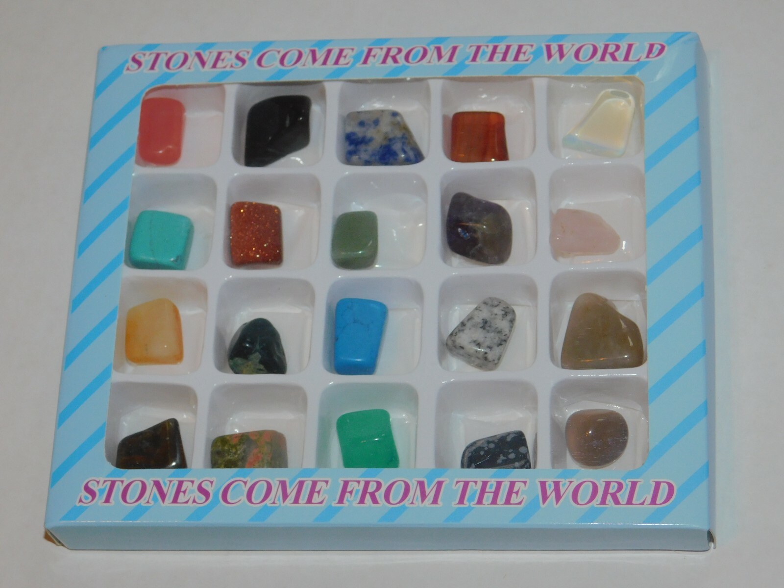 Crystals Healing Stones Boxed 20 Tumbled Reiki Howlite Rose Quartz Jasper Jade