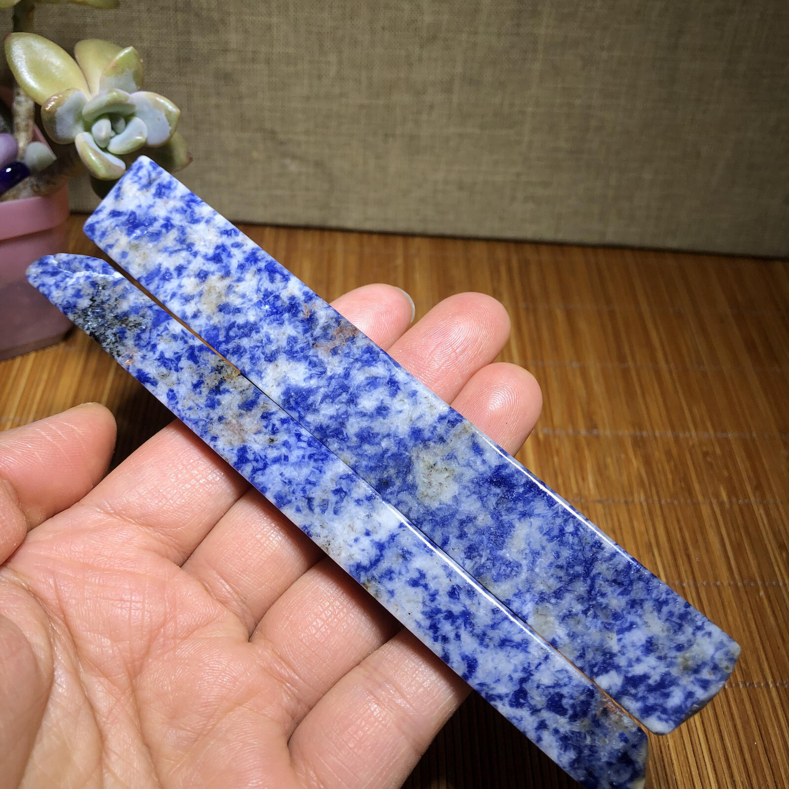 2Pcs Rare Natural blue spotted Crystal gemstone slice Specimen 82g A5860