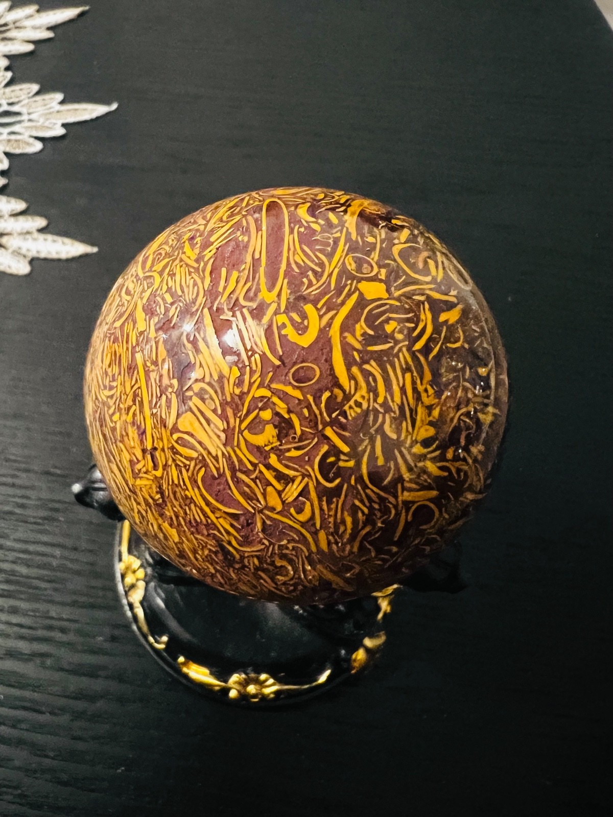 Rare Natural Calligraphy Crystal Sphere Yellow Mariam Jasper Stone 5.5 cm 228g