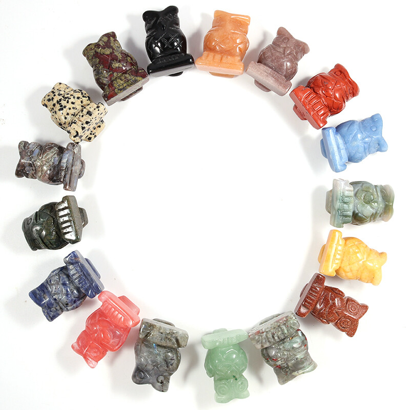 1.5inch Charms Fashion Owl Trendy Carving Mixed Natural Stone Gemstone 2pcs