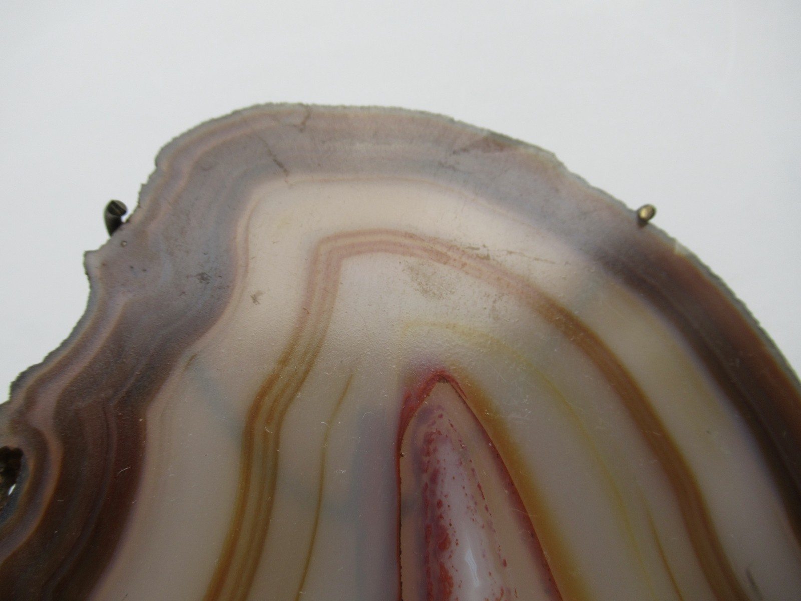Vintage 10″ Tall Agate Slice on Brass Stand, Marked India, Stone Display Piece